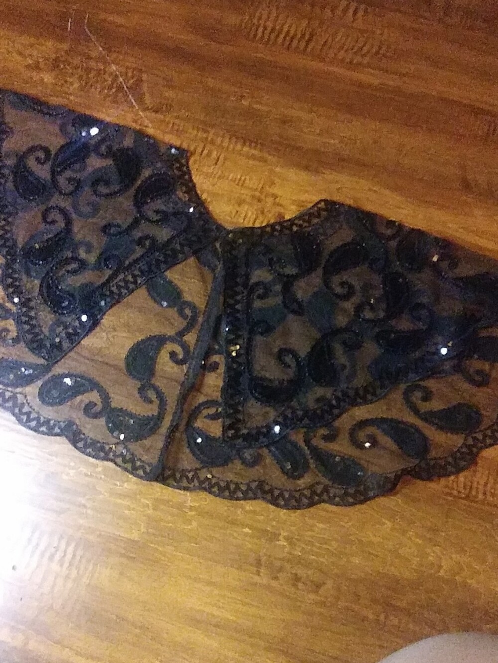 Black Sheer Embroidered Sequin Capelet